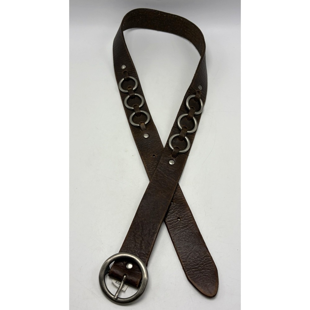 Vintage American Eagle Belt Womens Large Brown Leather 90s Hippie Boho O Rings